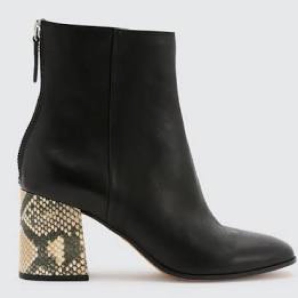 Dolce Vita black leather booties with snakeskin heel